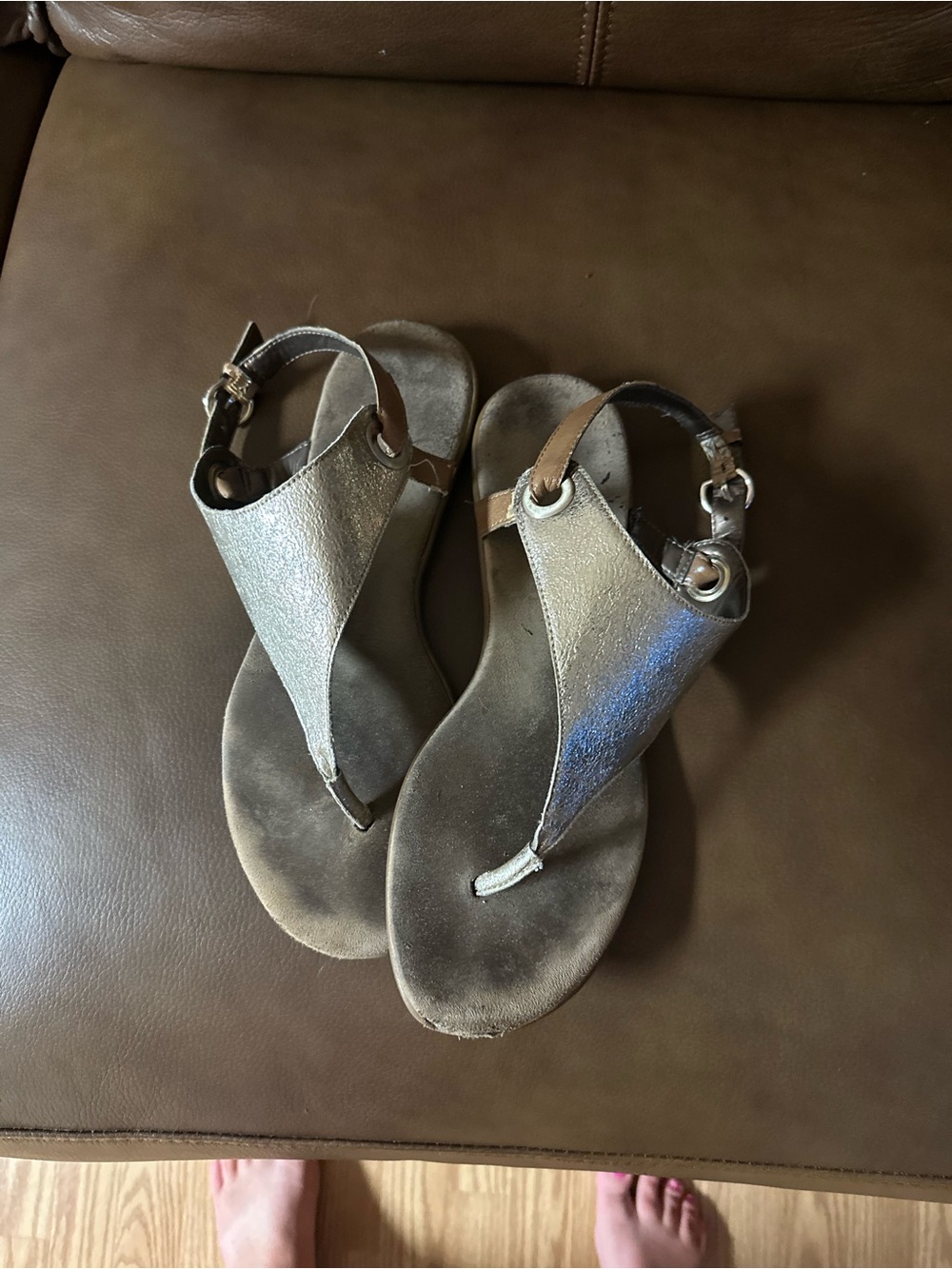 Women’s Metallic Silver T-Strap Sandals